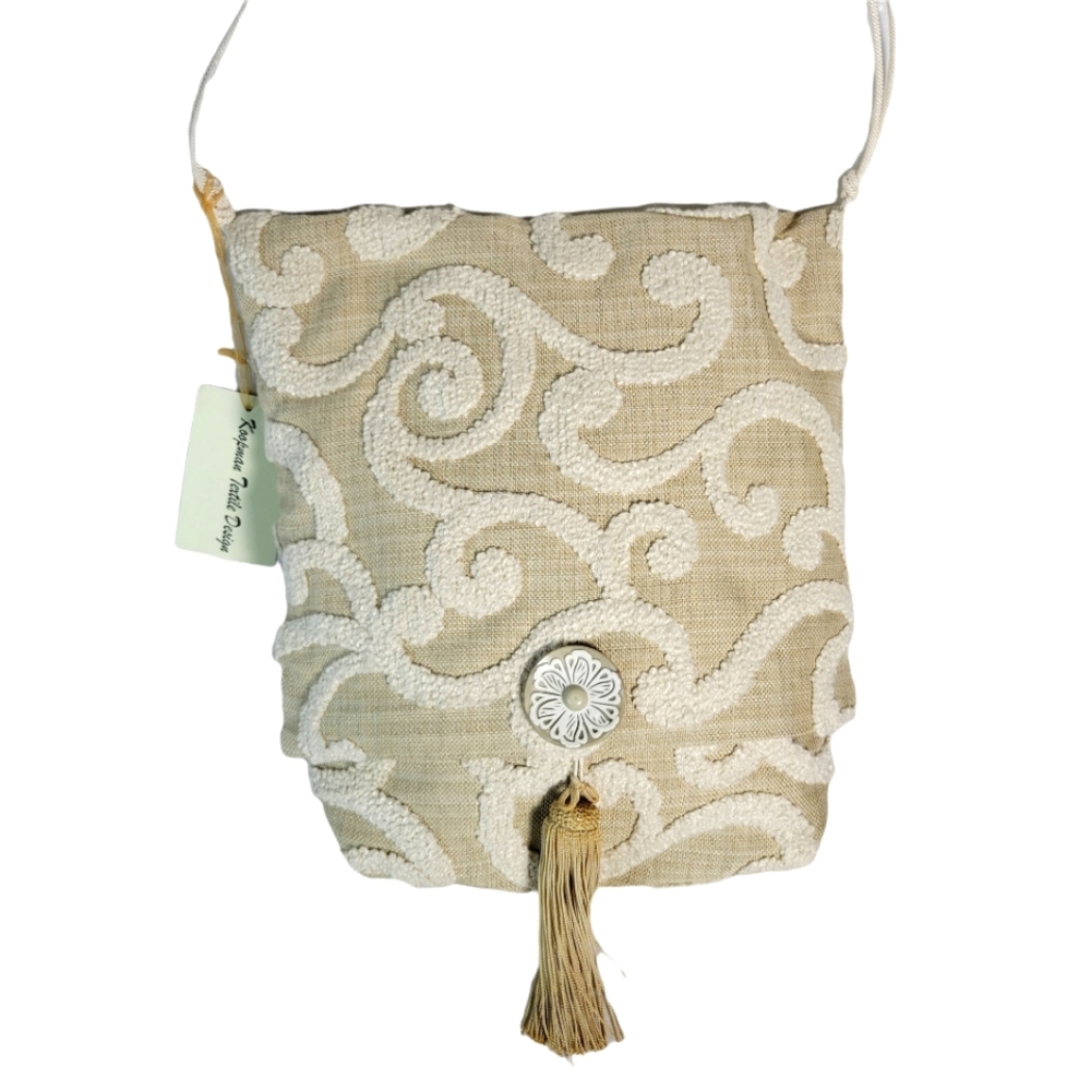 Cream and tan brocade boho fold over crossbody bag handmade NWT